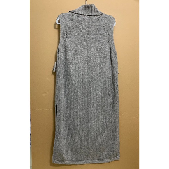 NOMAD by MORGAN CARPER Fringed Gray Sleeveless Tunic Sweater Dress TurtleNeck M - Picture 9 of 16